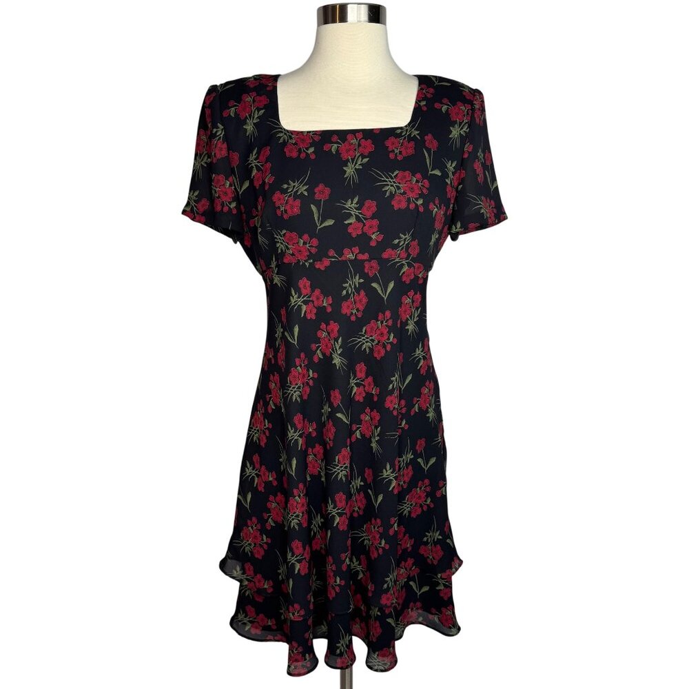 Vintage Donna Ricco Whimsigoth Dark Fairy Romantic Black Red Floral Dress Size 6